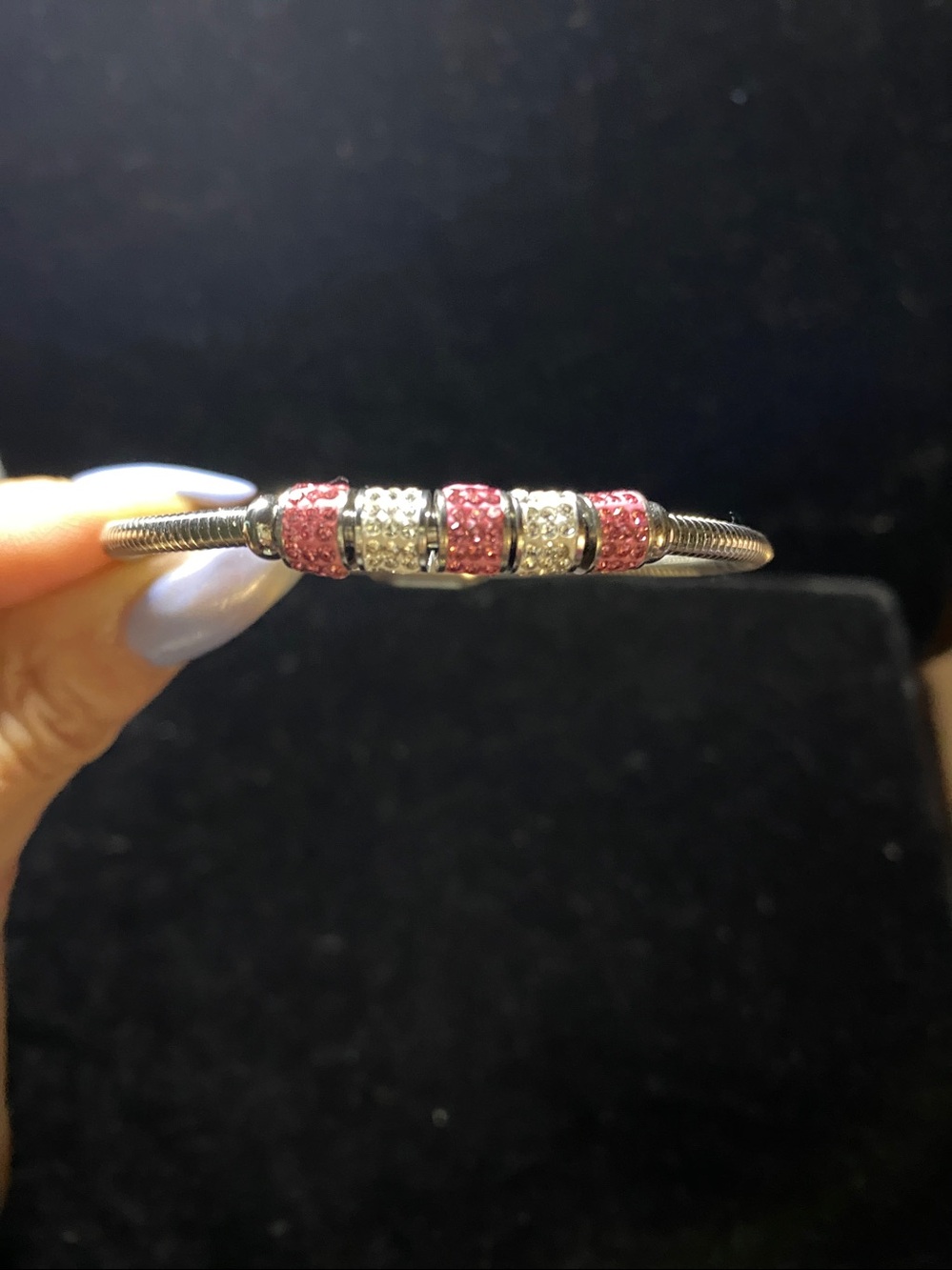 Fifth Ave Swarovski Crystal Pink Aurora Borealis Bangle Bracelet Magnetic Oct